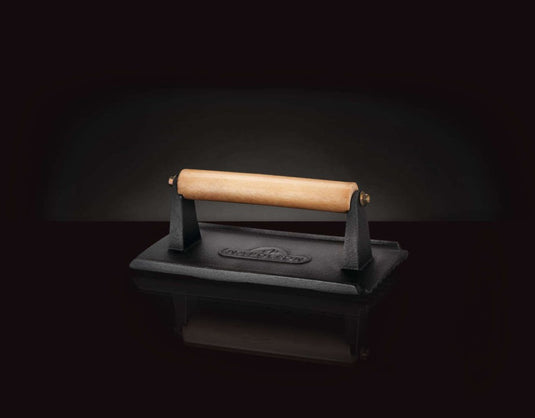 Napoleon Cast Iron Chef's Press with Wooden-Wrapped Steel Handle for Even Cooking and Crisping