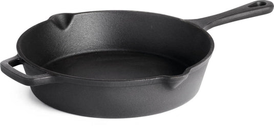 Napoleon 9.5-Inch Cast Iron Frying Pan with Porcelain Coating and Easy-Pour Spouts for Grilling and Outdoor Cooking