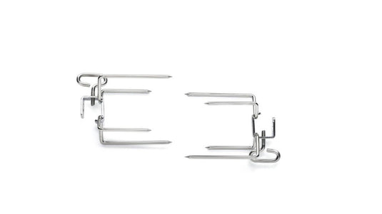 Napoleon Commercial Quality Rotisserie Forks – Set of two stainless steel forks with four prongs for secure meat placement on rotisserie spit rods.