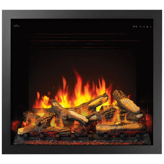 Napoleon Elevation Built-In Electric Fireplace with realistic triple-layer flame and premium split oak logs
