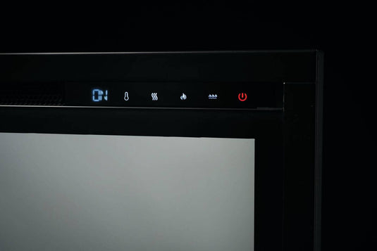 Close-up of the integrated touch control panel on the Napoleon Entice electric fireplace