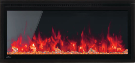 Napoleon Entice 36-inch linear electric fireplace NEFL36CFH-1 with red flames and clear crystal ember bed
