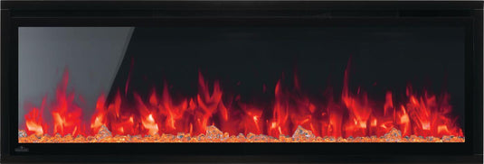 Napoleon Entice 50-inch linear electric fireplace NEFL50CFH-1 with red LED flames and clear crystal media