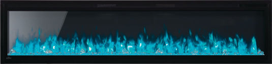 Napoleon Entice 72-inch electric fireplace NEFL72CFH-1 displaying aqua blue LED flames