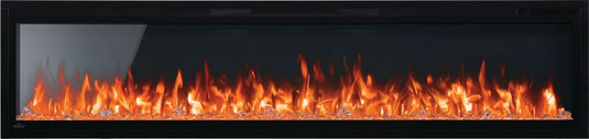 Napoleon Entice 72-inch linear electric fireplace NEFL72CFH-1 with orange LED flames and clear crystal ember bed