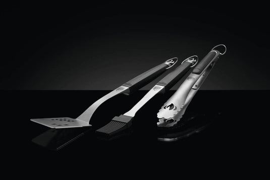 Napoleon Executive 3 Piece BBQ Toolset with Cast Stainless Steel Spatula, Locking Tongs, and Silicone Basting Brush with Bottle Opener