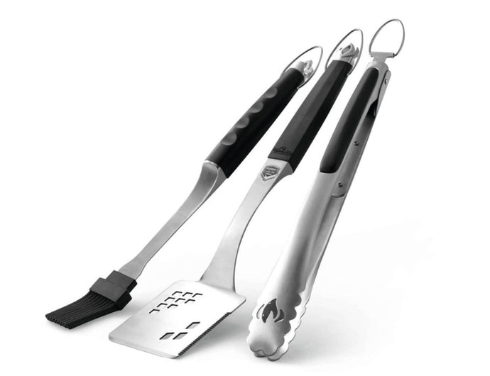 Napoleon Executive 3 Piece BBQ Toolset with Cast Stainless Steel Spatula, Locking Tongs, and Silicone Basting Brush with Bottle Opener