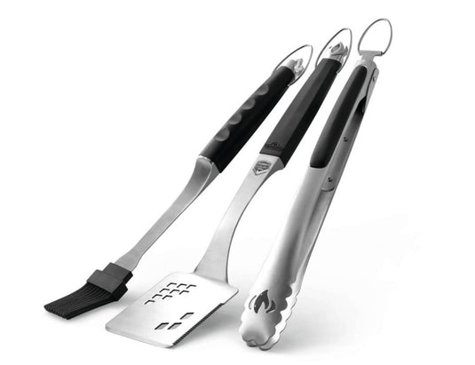 Napoleon Executive 3 Piece BBQ Toolset with Cast Stainless Steel Spatula, Locking Tongs, and Silicone Basting Brush with Bottle Opener