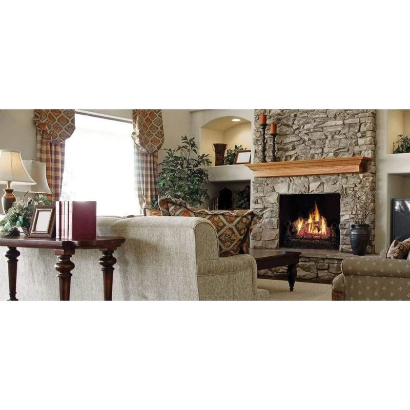Load image into Gallery viewer, Napoleon Fiberglow 18-Inch vented natural gas log set with electronic ignition, cast iron andirons, charcoal embers, and lava rocks for realistic fireplace flames
