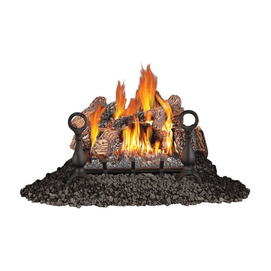 Napoleon Fiberglow 24-Inch Vented Natural Gas Log Set with Electronic Ignition showing realistic logs, cast iron andirons, and lava rocks