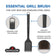 Load image into Gallery viewer, Napoleon GABR001 Essential grill brush infographic highlighting natural Palmyra bristles, non-slip ergonomic grip and hanging loop for storage
