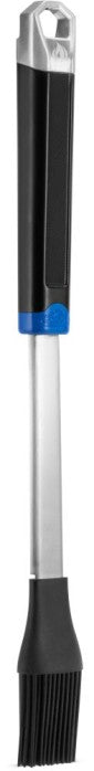 Napoleon GATL005 Essential Series Silicone Basting Brush with stainless steel shaft, black silicone bristles, and blue handle accent, angled right view