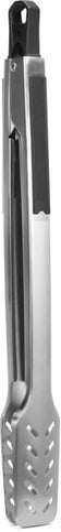 Load image into Gallery viewer, Left angled view of Napoleon GATL008 premium grill tongs showing stainless steel arms and grooved gripping tips
