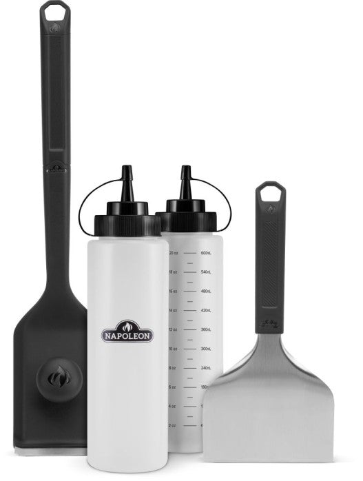 Napoleon GATL013 four-piece griddle cleaning kit with cleaning brush, scraper, and two 600 ml squeeze bottles