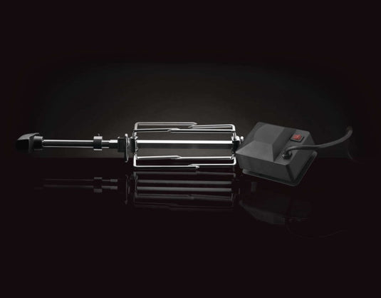 Napoleon Heavy Duty Rotisserie Kit with motor, stainless steel rod, forks, and counterweight for Prestige and LEX grills