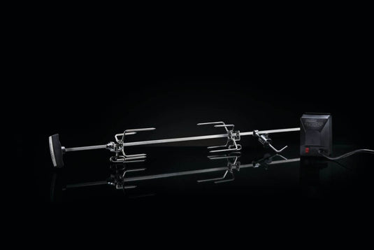 Napoleon Heavy Duty Rotisserie Kit with motor, stainless steel rod, forks, and counterweight for Prestige and LEX grills