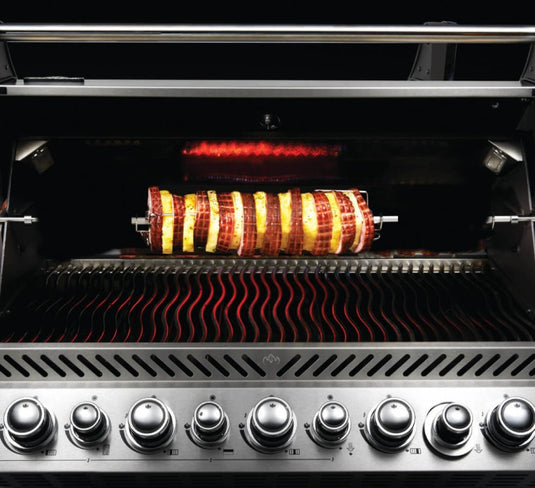 Napoleon Heavy Duty Rotisserie Kit with motor, stainless steel rod, forks, and counterweight for Prestige and LEX grills
