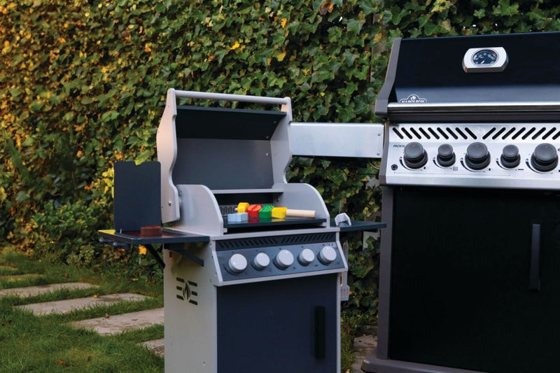 Load image into Gallery viewer, Napoleon Rogue 425 Kids BBQ wooden playset with burners, skewer, and accessories for children aged 3 and up
