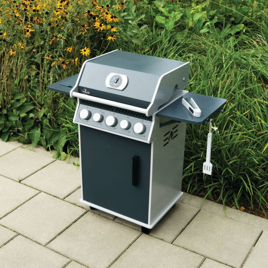 Napoleon Rogue 425 Kids BBQ wooden playset with burners, skewer, and accessories for children aged 3 and up