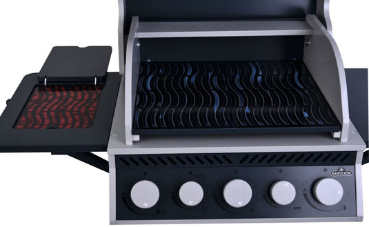 Napoleon Rogue 425 Kids BBQ wooden playset with burners, skewer, and accessories for children aged 3 and up