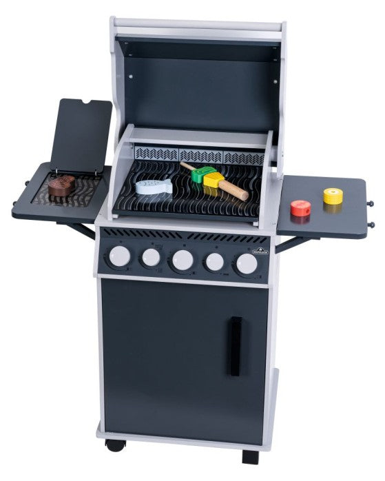 Load image into Gallery viewer, Napoleon Rogue 425 Kids BBQ wooden playset with burners, skewer, and accessories for children aged 3 and up
