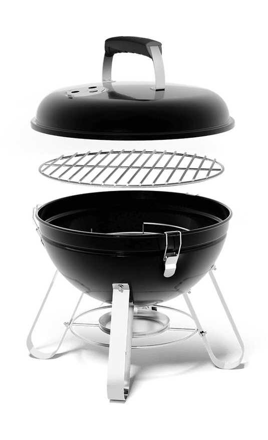 Napoleon Legend 14-Inch Charcoal Portable Kettle Grill with porcelain-enameled lid and chrome-plated cooking grid