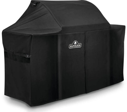 Napoleon LEX 605 and Charcoal Professional Grill Cover, durable water-resistant fabric with adjustable straps and vents for mildew prevention
