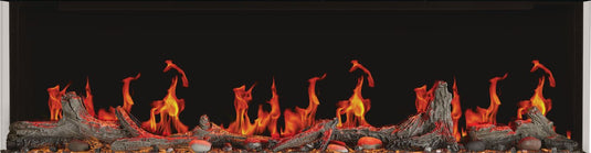 Napoleon Luminex 65 NEFL65LCD-3SV electric fireplace displaying realistic orange wood-style flames with glowing logs and orange ember bed lighting