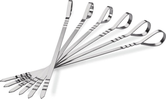 Napoleon Meat Lover’s Starter Kit with stainless steel rib rack, double beer can chicken roaster, skewers, and button thermometers for grilling