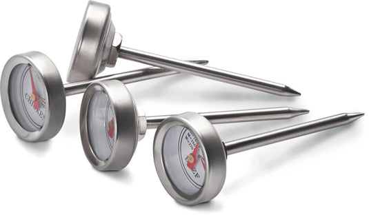 Napoleon Meat Lover’s Starter Kit with stainless steel rib rack, double beer can chicken roaster, skewers, and button thermometers for grilling