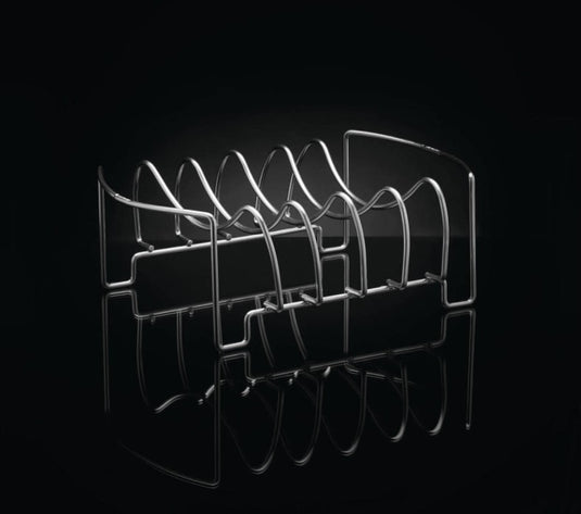 Napoleon Meat Lover’s Starter Kit with stainless steel rib rack, double beer can chicken roaster, skewers, and button thermometers for grilling