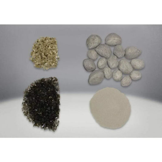 Napoleon medium shore fire kit for gas fireplace with rocks, sand, vermiculite, and glass media