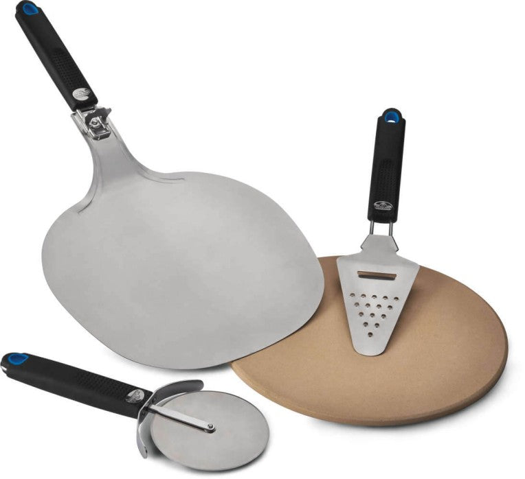 Load image into Gallery viewer, Napoleon Pizza Lover&#39;s Starter Kit with 14-inch pizza stone, folding pizza peel, pizza wheel cutter, and 2-in-1 cheese grater slicer for grilling or baking

