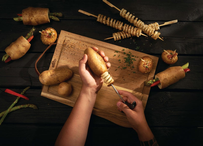 Load image into Gallery viewer, Napoleon Potato Corer and Spiral Fries Maker Stainless Steel Kitchen Tool for Stuffed Potatoes and Spiral Cut Fries
