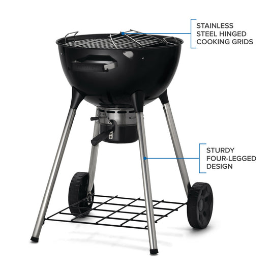 Napoleon Premium 18-Inch Charcoal Kettle Grill with stainless steel cooking grid and Vortex heat management system