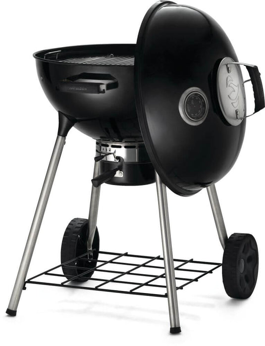 Napoleon Premium 22-Inch Charcoal Kettle Grill with porcelain-enameled lid, Vortex heat system, and chrome-plated cooking grid