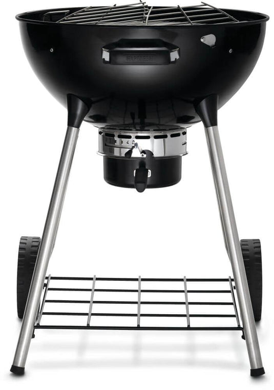 Napoleon Premium 22-Inch Charcoal Kettle Grill with porcelain-enameled lid, Vortex heat system, and chrome-plated cooking grid