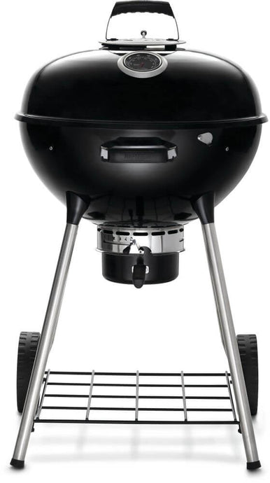 Napoleon Premium 22-Inch Charcoal Kettle Grill with porcelain-enameled lid, Vortex heat system, and chrome-plated cooking grid