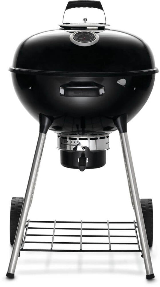 Napoleon Premium 22-Inch Charcoal Kettle Grill with porcelain-enameled lid, Vortex heat system, and chrome-plated cooking grid