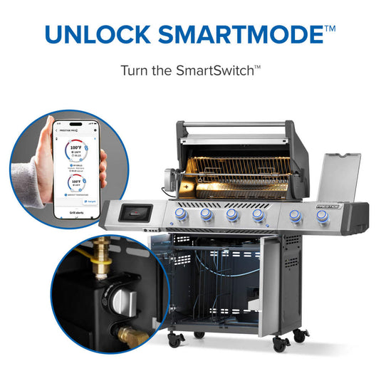 Napoleon Prestige PRO 500 infographic showing the SmartSwitch location and mobile app controls