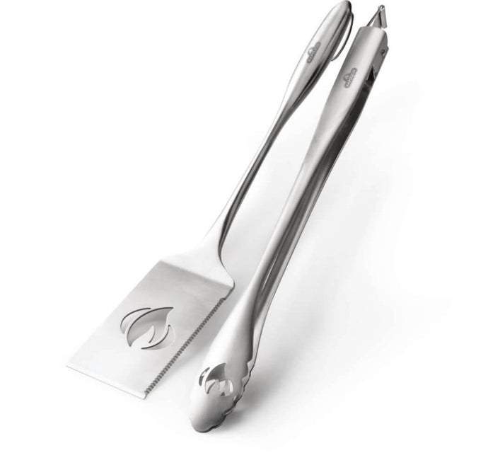 Napoleon PRO Stainless Steel 2 Piece BBQ Toolset with Curved Handle Spatula and Locking Tongs