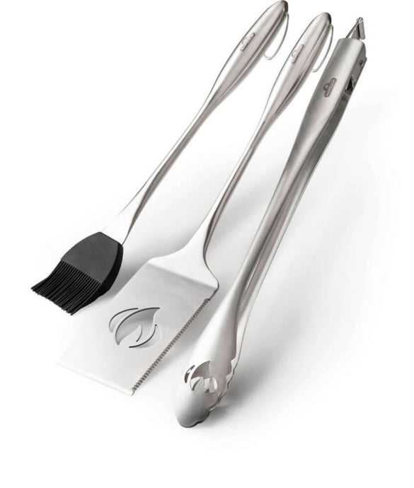 Napoleon PRO Stainless Steel 3 Piece BBQ Toolset with Spatula, Locking Tongs, and Silicone Basting Brush