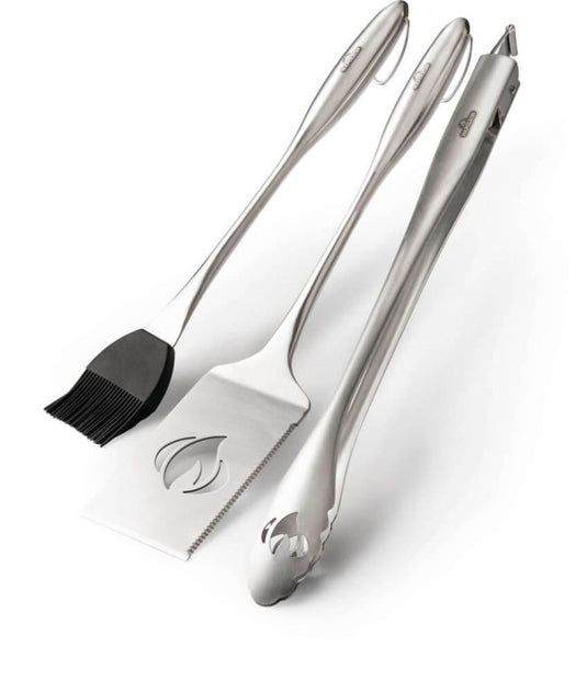 Napoleon PRO Stainless Steel 3 Piece BBQ Toolset with Spatula, Locking Tongs, and Silicone Basting Brush