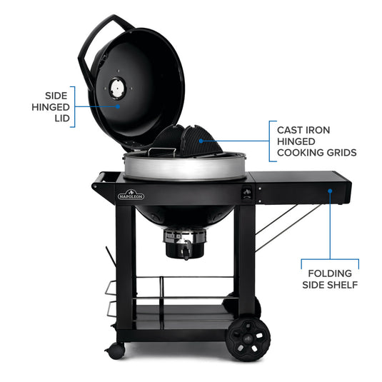 Napoleon Professional 22-Inch Charcoal Kettle Grill with Cart – Premium charcoal BBQ with modular storage and rotisserie-ready design