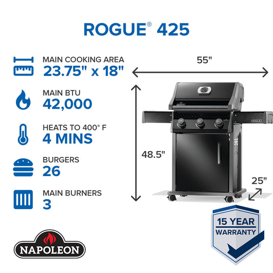 Napoleon Rogue® 425 Gas Grill with 3 Burners and Stainless Steel Cooking Grids