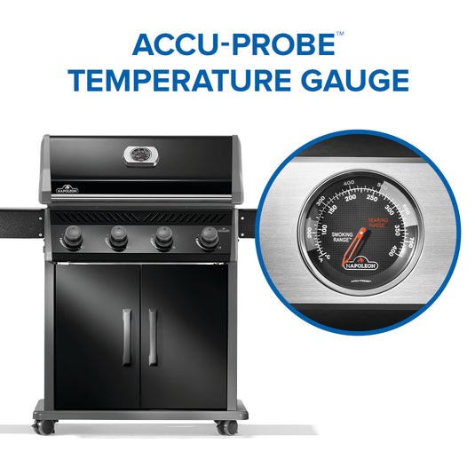 Napoleon Rogue® 525 Natural Gas Grill with 4 Burners with Accu-Probe temperature gauge on a white background