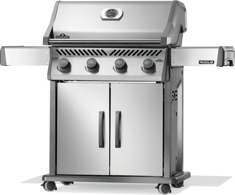 Load image into Gallery viewer, Napoleon Rogue 525 stainless steel gas grill with 4 burners and spacious cooking area
