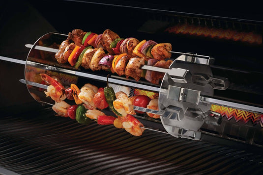 Napoleon Rotisserie Shish Kebab Skewer Set with 6 chrome skewers and 2 rotisserie plates