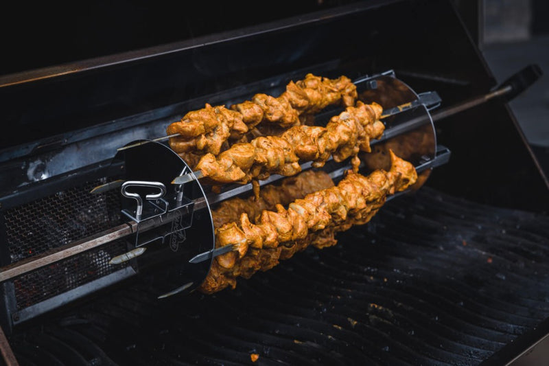 Load image into Gallery viewer, Napoleon Rotisserie Shish Kebab Skewer Set with 6 chrome skewers and 2 rotisserie plates
