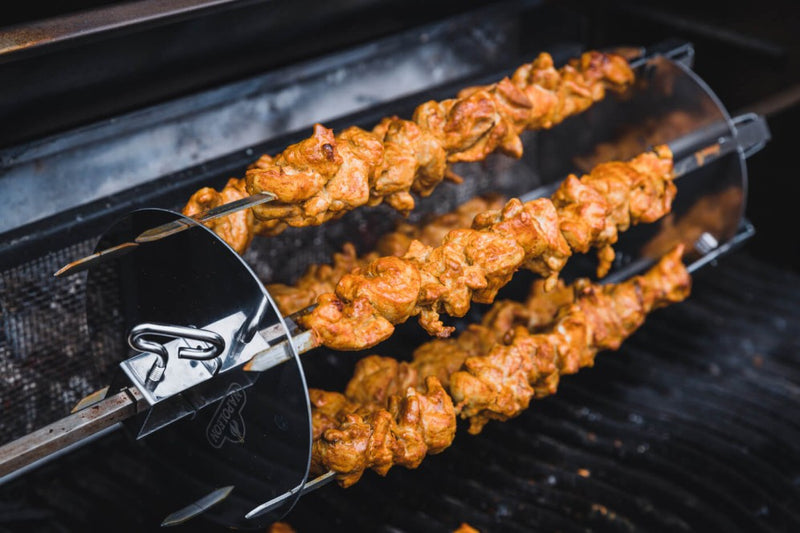 Load image into Gallery viewer, Napoleon Rotisserie Shish Kebab Skewer Set with 6 chrome skewers and 2 rotisserie plates
